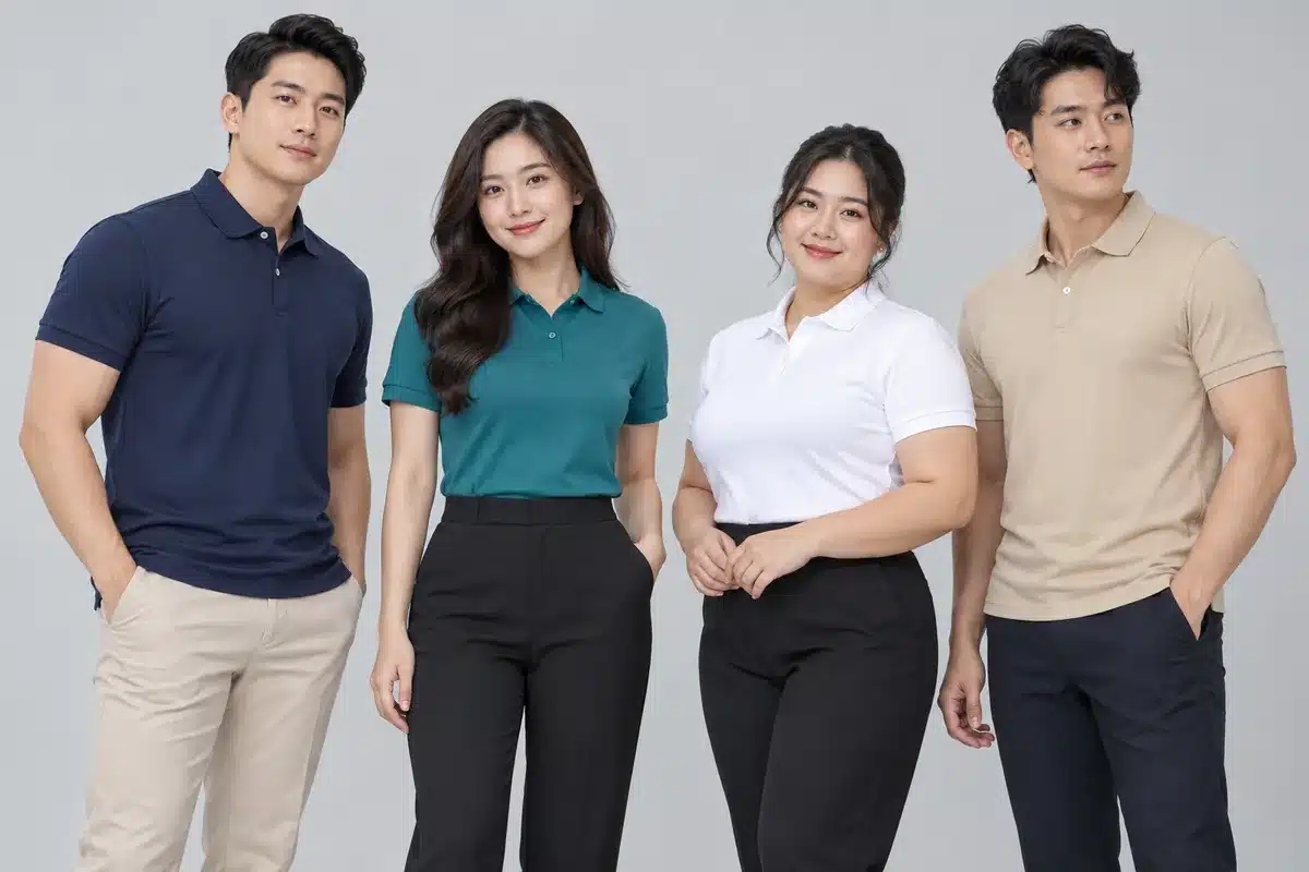 Nam nữ nhiều vóc dáng mặc áo polo đồng phục vừa vặn